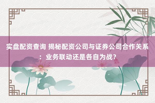 实盘配资查询 揭秘配资公司与证券公司合作关系：业务联动还是各自为战？